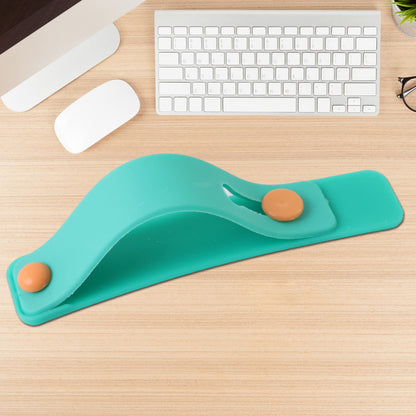 Teal green silicone phone loop finger holder strap by Wukusy, designed for secure grip and easy handling of smartphones.