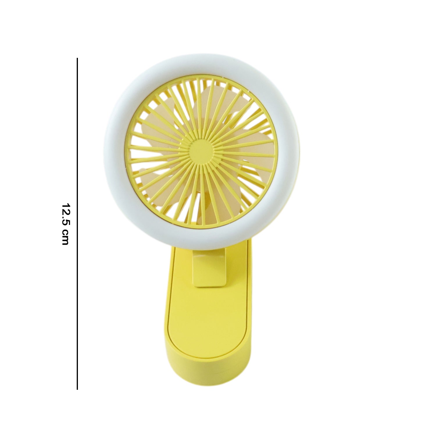 Wukusy portable rechargeable mini table fan with LED light, compact design, black color, perfect for personal cooling and illumination.