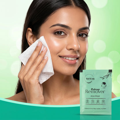 Wukusy makeup remover wet wipes for facial cleansing, single pack showing soft, moist facial wipes in a resealable package.