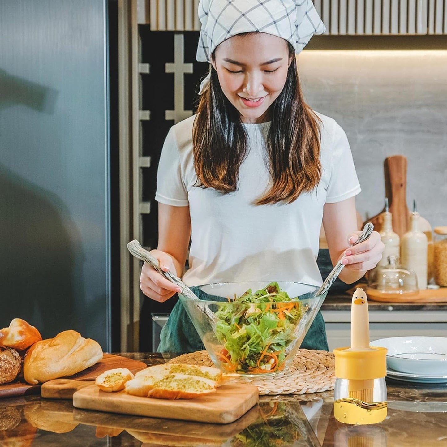 Wukusy 2-in-1 oil dispenser bottle with ergonomic design for easy pouring and storage of cooking oils in the kitchen.