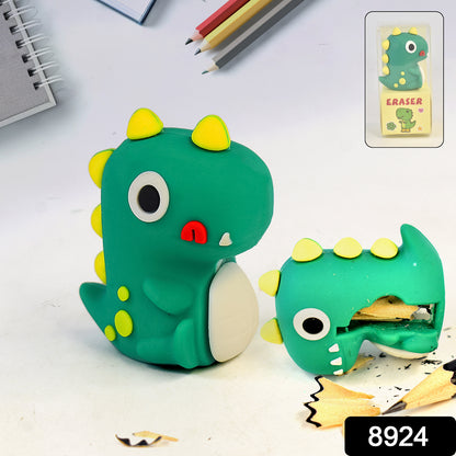 Cute Wukusy Dinosaur 2-in-1 eraser with built-in pencil sharpener, ideal for office or school use.