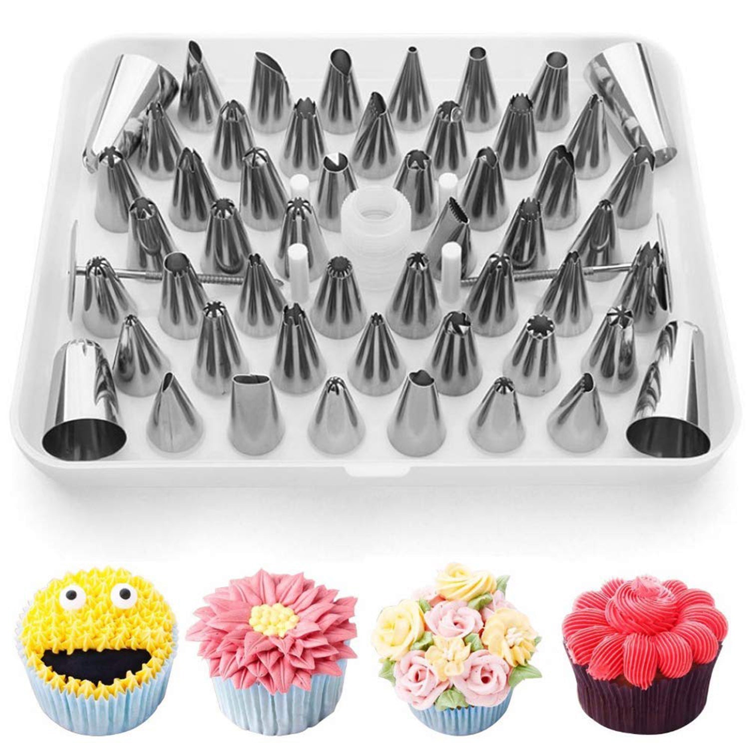 Wukusy 4722 cake nozzle set and decorating tool for cake and pastry decorations, shown with various nozzle tips on a white background.