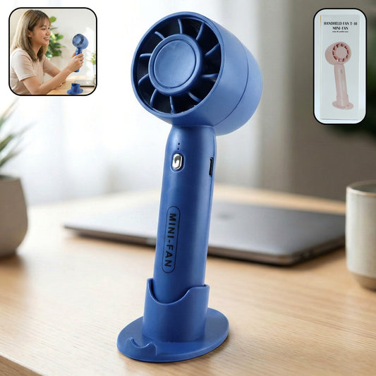 Wukusy rechargeable mini handheld fan with adjustable settings, compact design, and ergonomic handle for personal cooling.