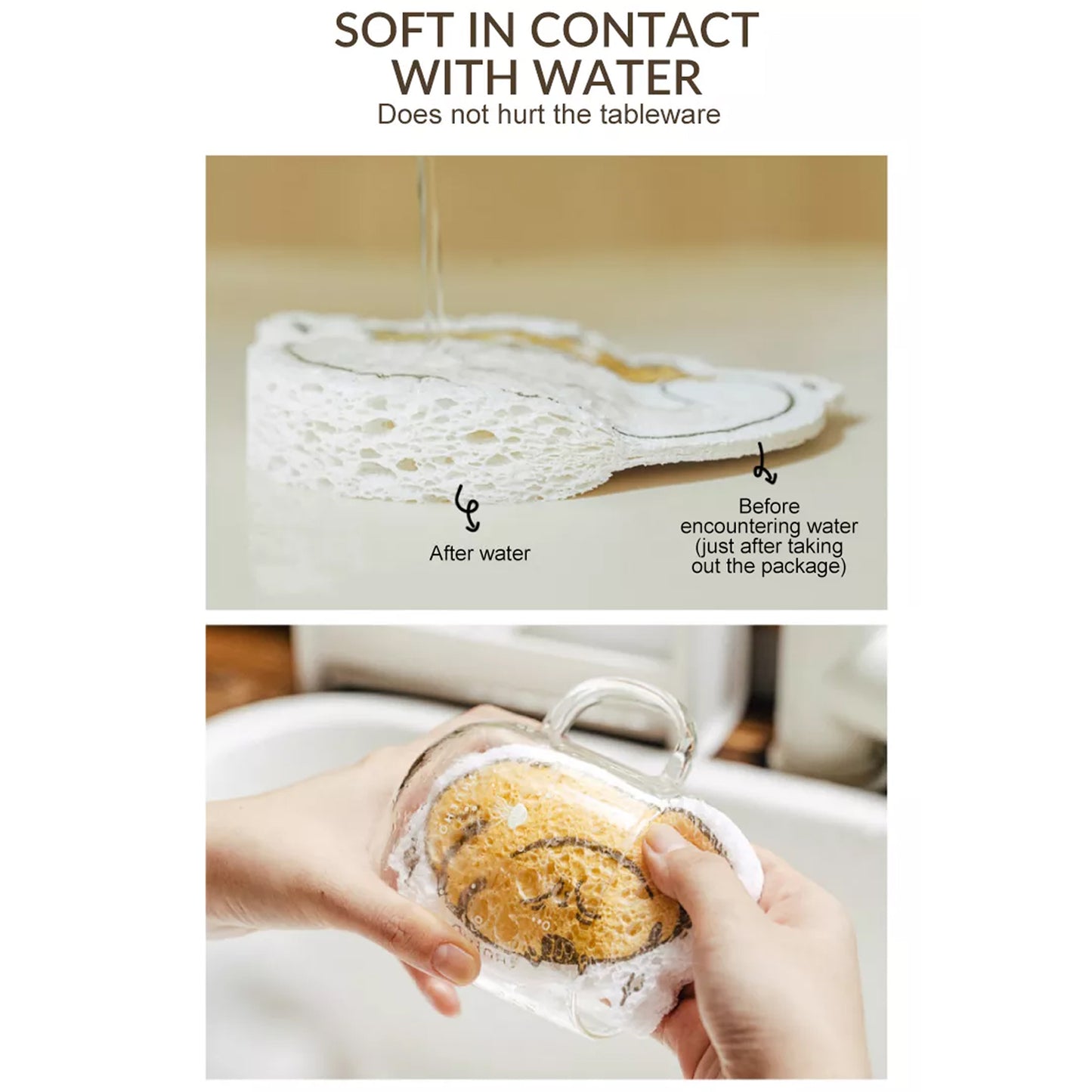 Wukusy 6428a compressed wood pulp sponge with colorful cartoon design, ideal for dishwashing and kitchen cleaning.