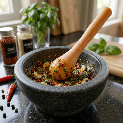 Wukusy manual masher grinder tool for kitchen use, featuring a sturdy handle and grinding surface for kitchen food preparation.