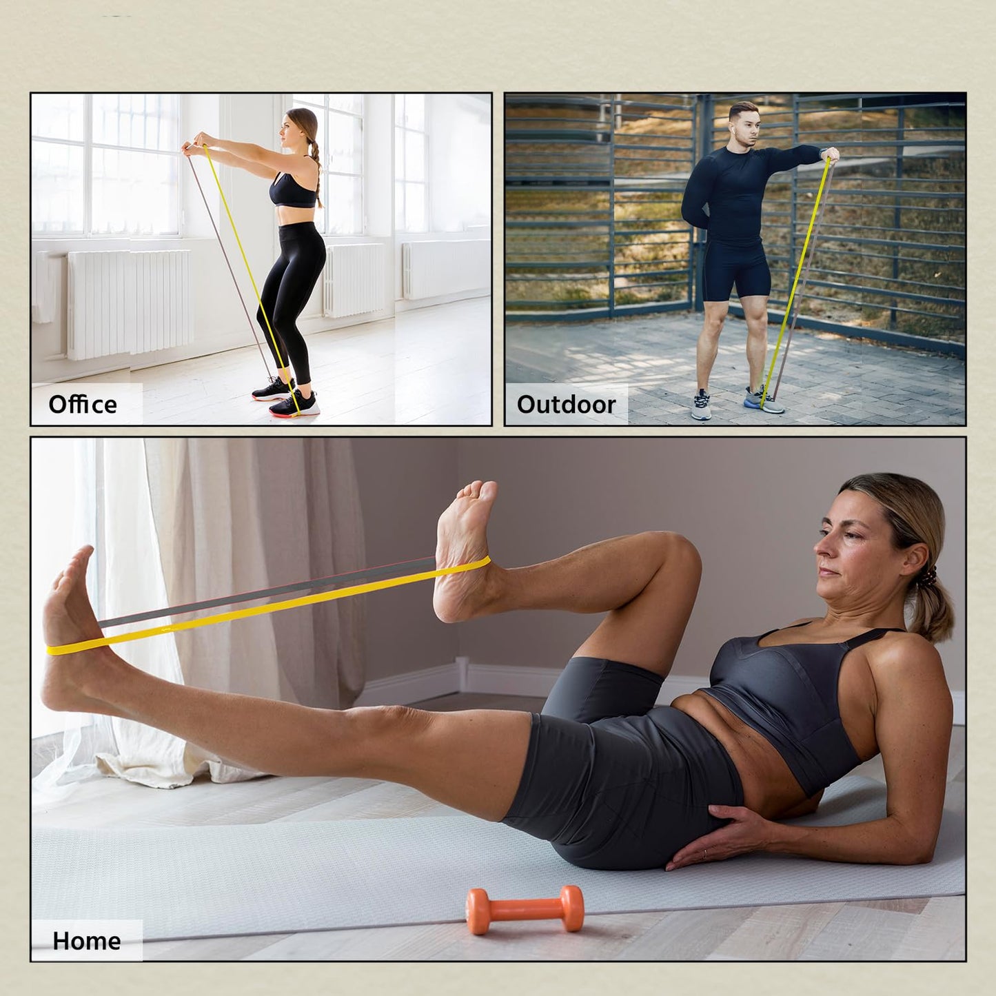 Wukusy high-strength resistance loop band stretched on a plain background, showcasing its durability and size for exercise use.