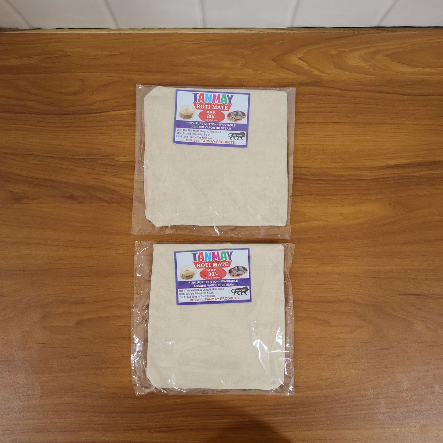 Wukusy multipurpose cotton round roti cloth covers, 51x51 cm, in a pack of two, used for covering and keeping rotis fresh.