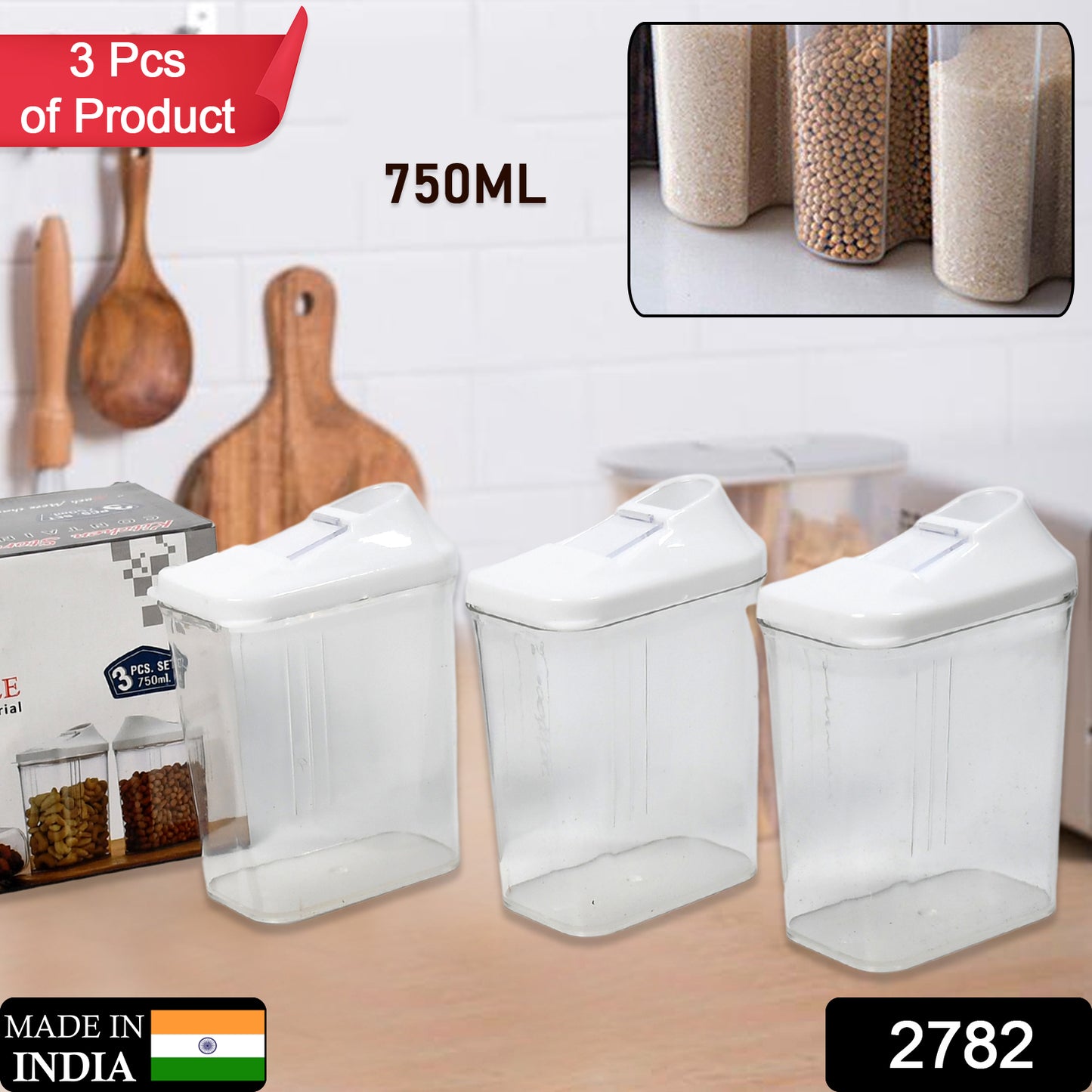 Set of three transparent Wukusy kitchen storage jars for home use, ideal for organizing pantry and kitchen essentials.