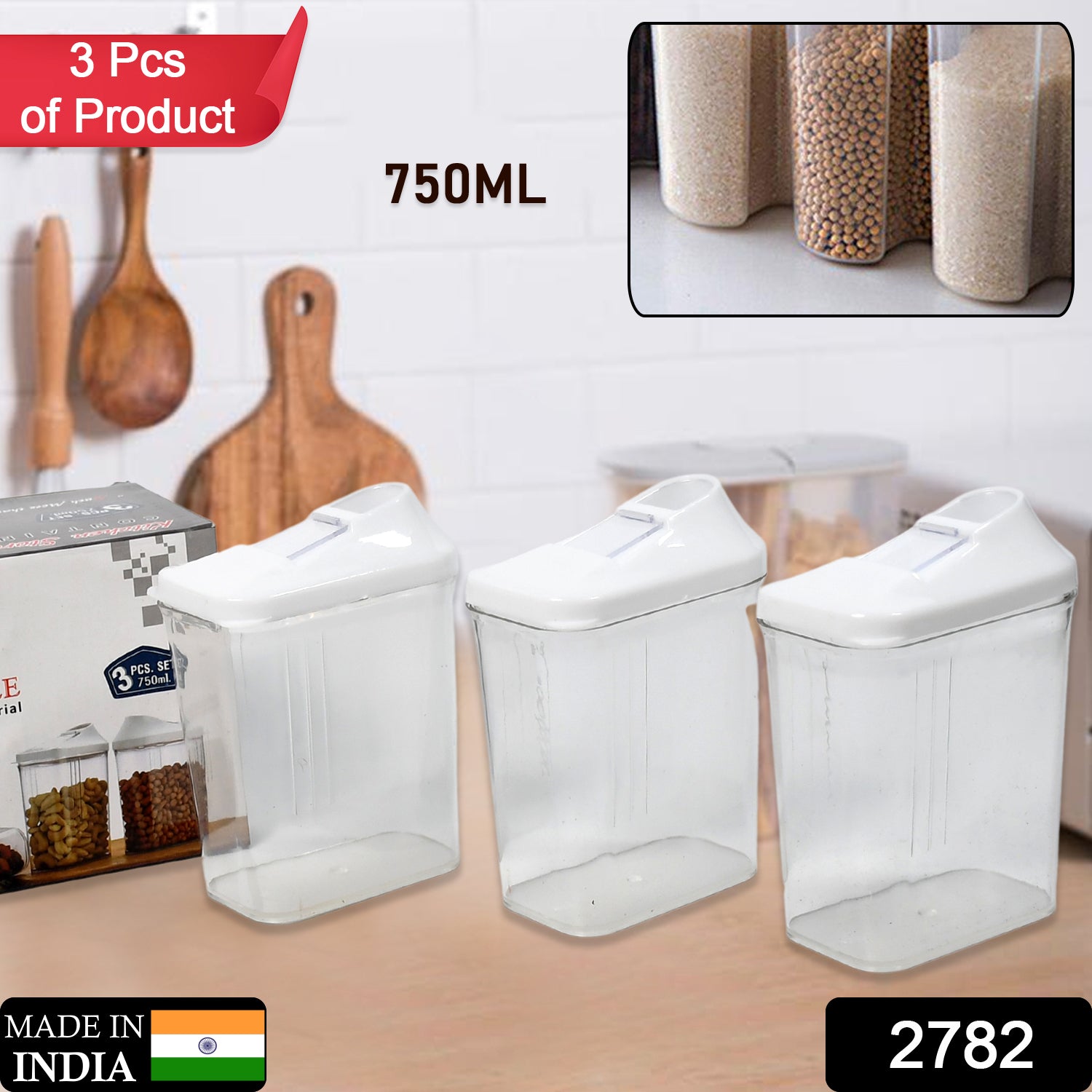 Set of three transparent Wukusy kitchen storage jars for home use, ideal for organizing pantry and kitchen essentials.