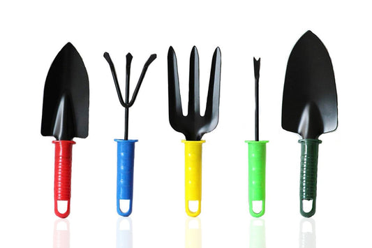 Wukusy gardening hand tools set including trowel, pruning shears, and transplanter for home garden maintenance and planting.