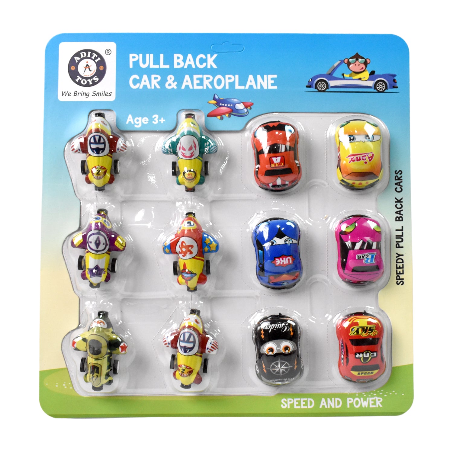 Set of 12 Wukusy mini pull back plastic cars and airplanes, cartoon-themed PVC toy vehicles for kids.