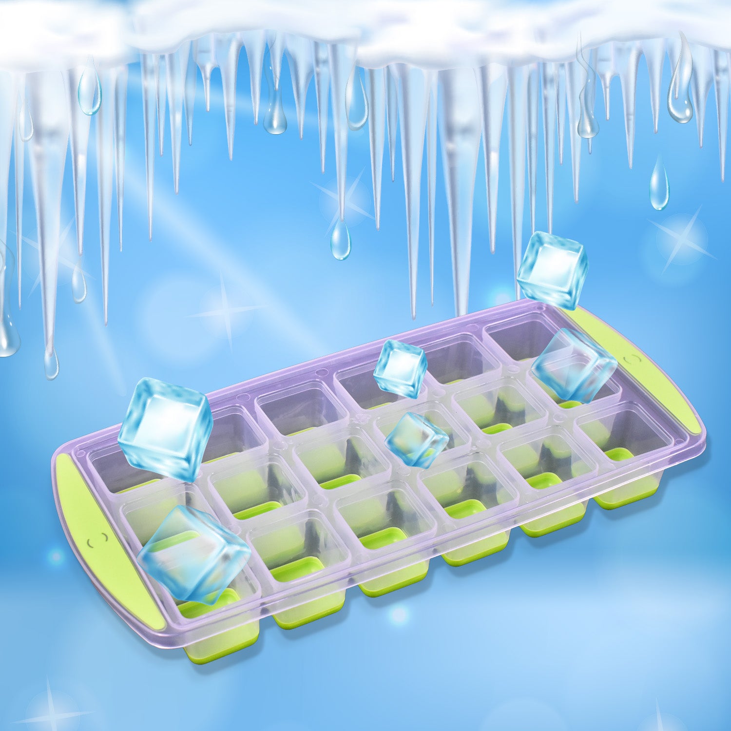 Wukusy 18-cavity silicone ice cube tray with easy-release bottom, stackable, BPA-free food-grade material for freezer use