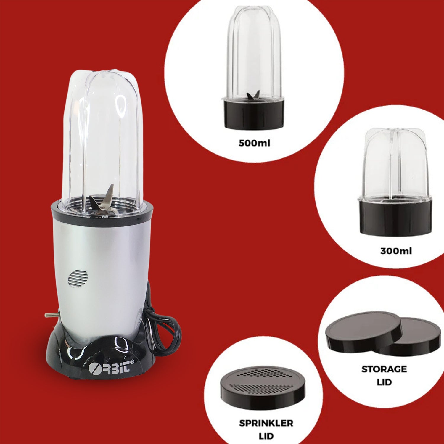 Wukusy Orbit multi-purpose bullet mixer with 400W motor, featuring two jars for smoothies, shakes, and food blending in a home kitchen setting.