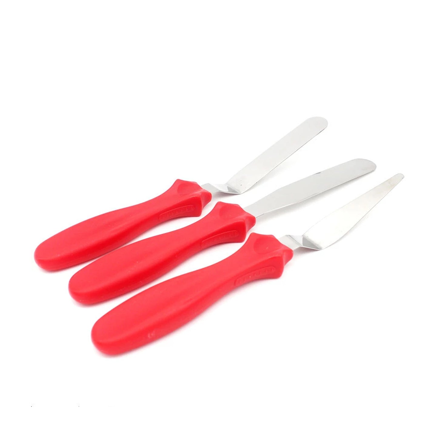 Wukusy 2805 multi-function stainless steel cake icing spatula set with flat, angular, triangle, and pallet knives for baking and decorating