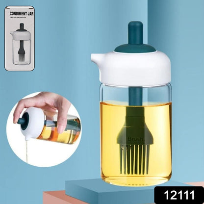Wukusy 2-in-1 glass oil dispenser jar with brush, clear transparent bottle for cooking or seasoning, set of one.