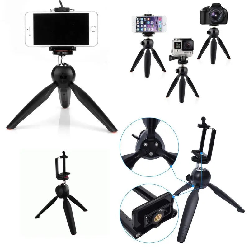 Ekom universal mini tripod gimbal for smartphones and cameras, compact, lightweight, and adjustable for stable shots.