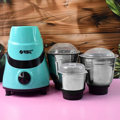 Wukusy Orbit mixer grinder with three stainless steel jars and 550W motor, ideal for home kitchen blending and grinding tasks