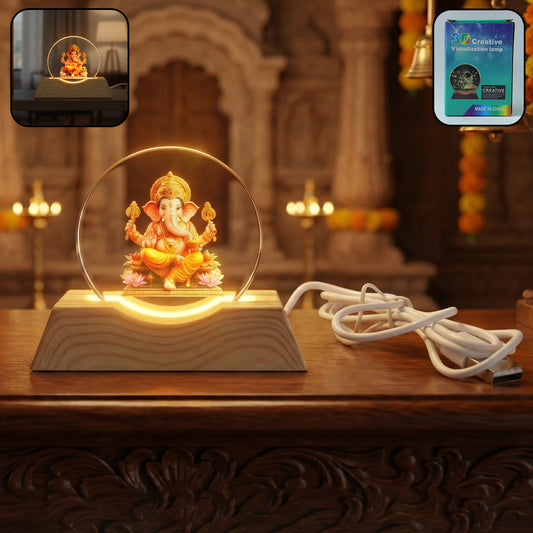 Premium 3D Lord Ganesha acrylic LED night lamp by Wukusy, featuring intricate Ganesha design illuminated in a sleek acrylic finish.