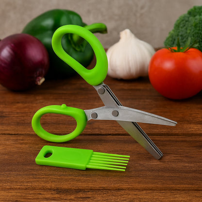 Wukusy premium 3-blade multipurpose kitchen scissors with cleaning comb, showing sharp blades and built-in cleaning tool