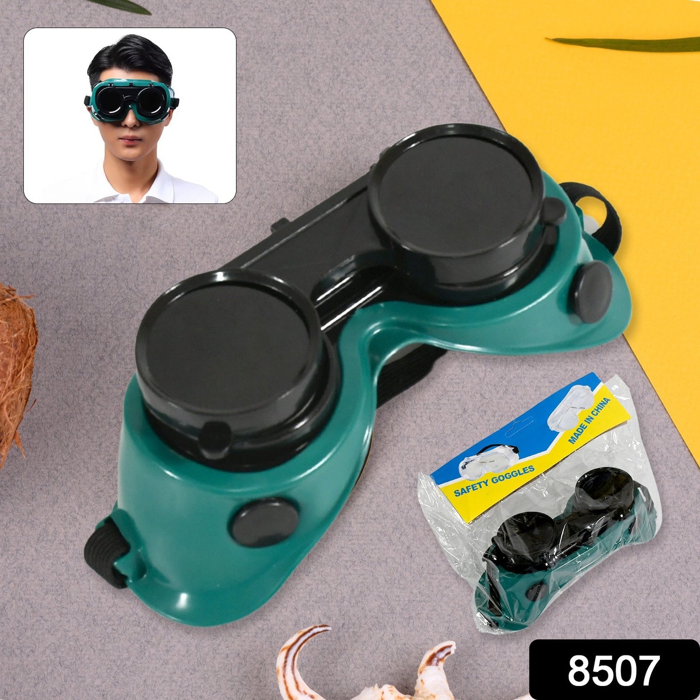 Wukusy 8507 safety welding goggles with anti-radiation protection, designed for welding work and labor safety.