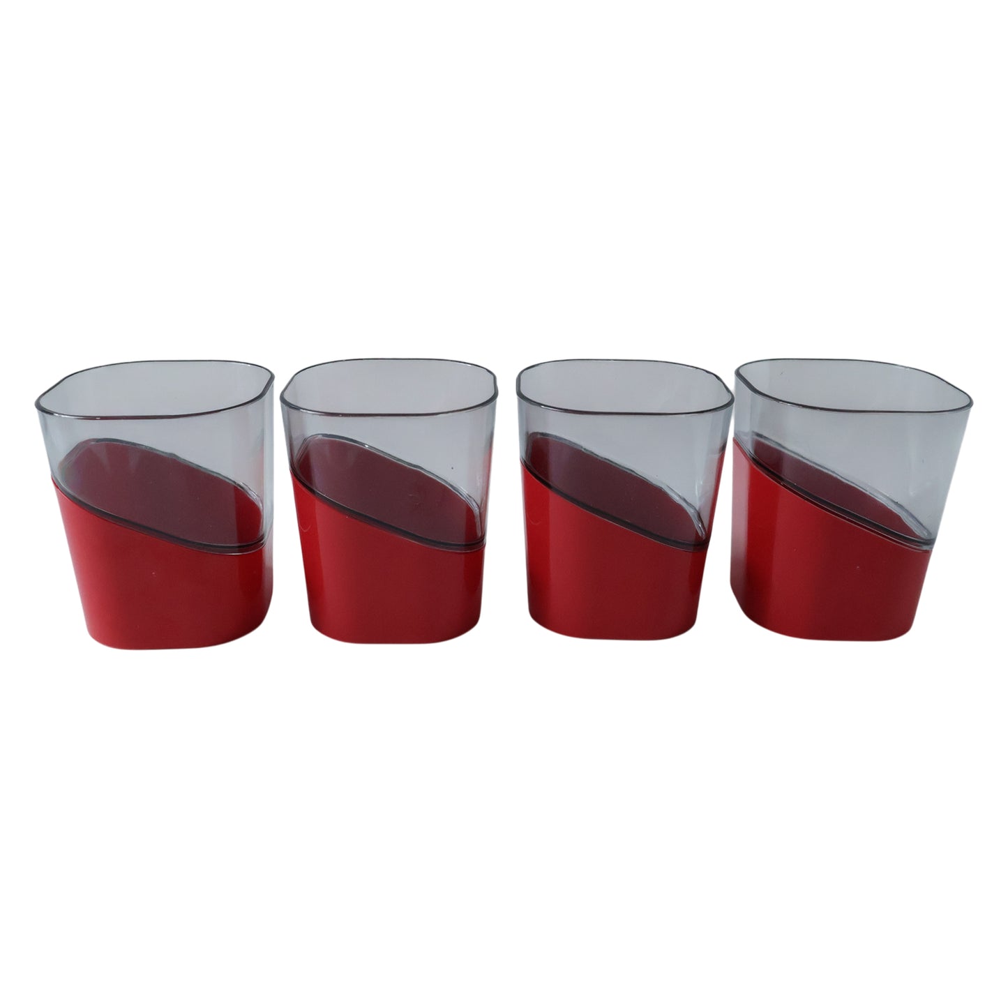 Set of four Wukusy Prexo Stylish Grip Base Plastic Selo Glass jars, 300 ml each, with clear lids and modern design.