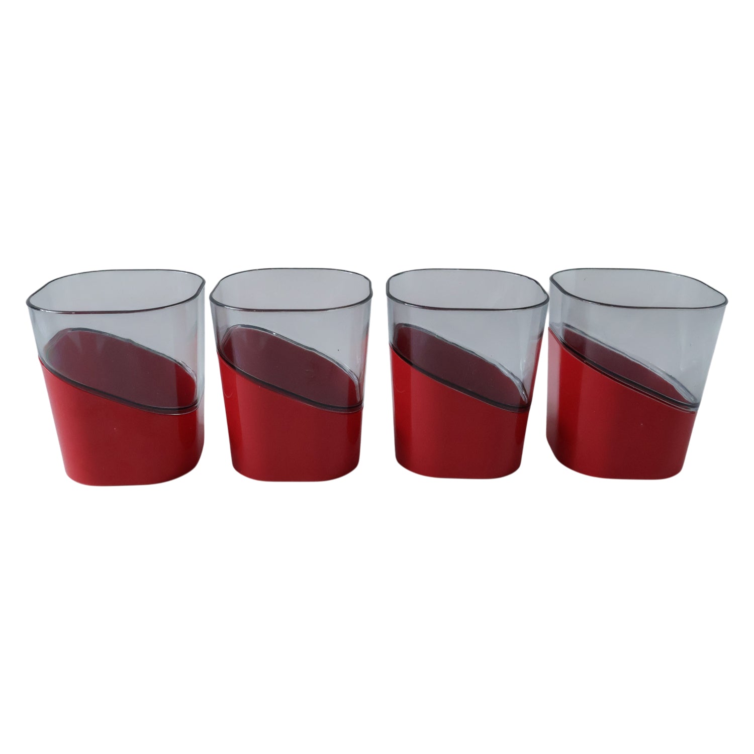 Set of four Wukusy Prexo Stylish Grip Base Plastic Selo Glass jars, 300 ml each, with clear lids and modern design.