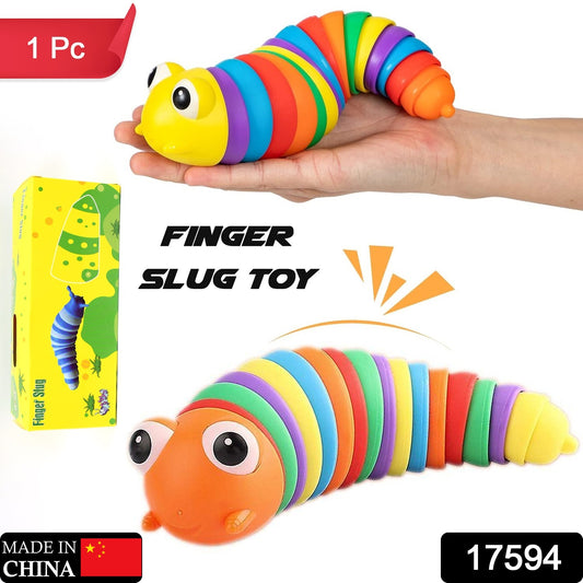 Wukusy 3D rainbow color plastic slug fidget toy for stress relief, sensory play, suitable for kids, toddlers, and adults.