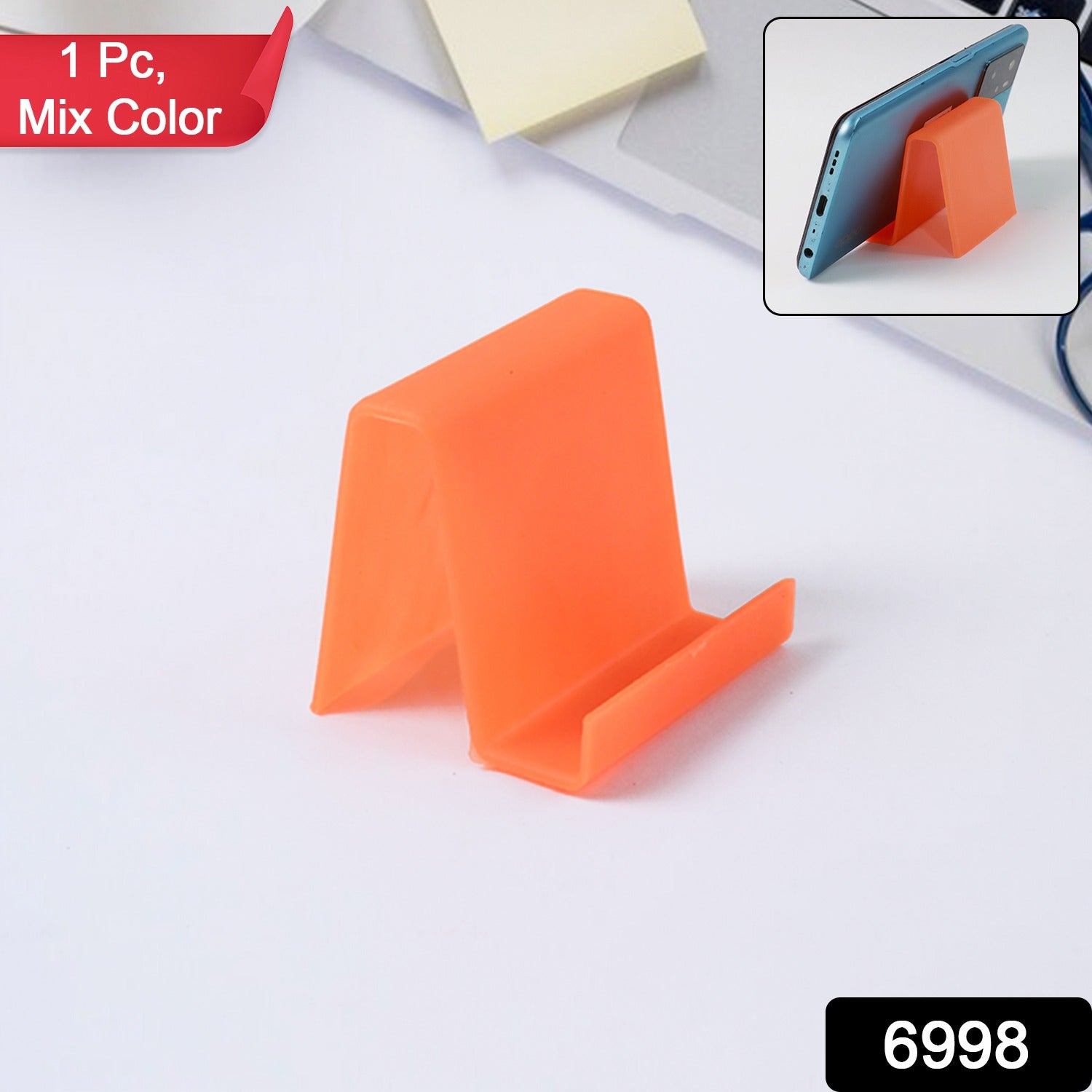 Wukusy durable plastic mobile phone stand with angled support, in mixed colors, for hands-free viewing and easy device display.
