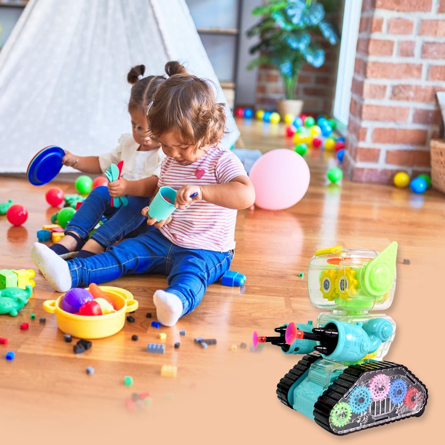 Wukusy Gear Robot Car toy for kids, featuring colorful plastic body and mechanical design, suitable for imaginative play.