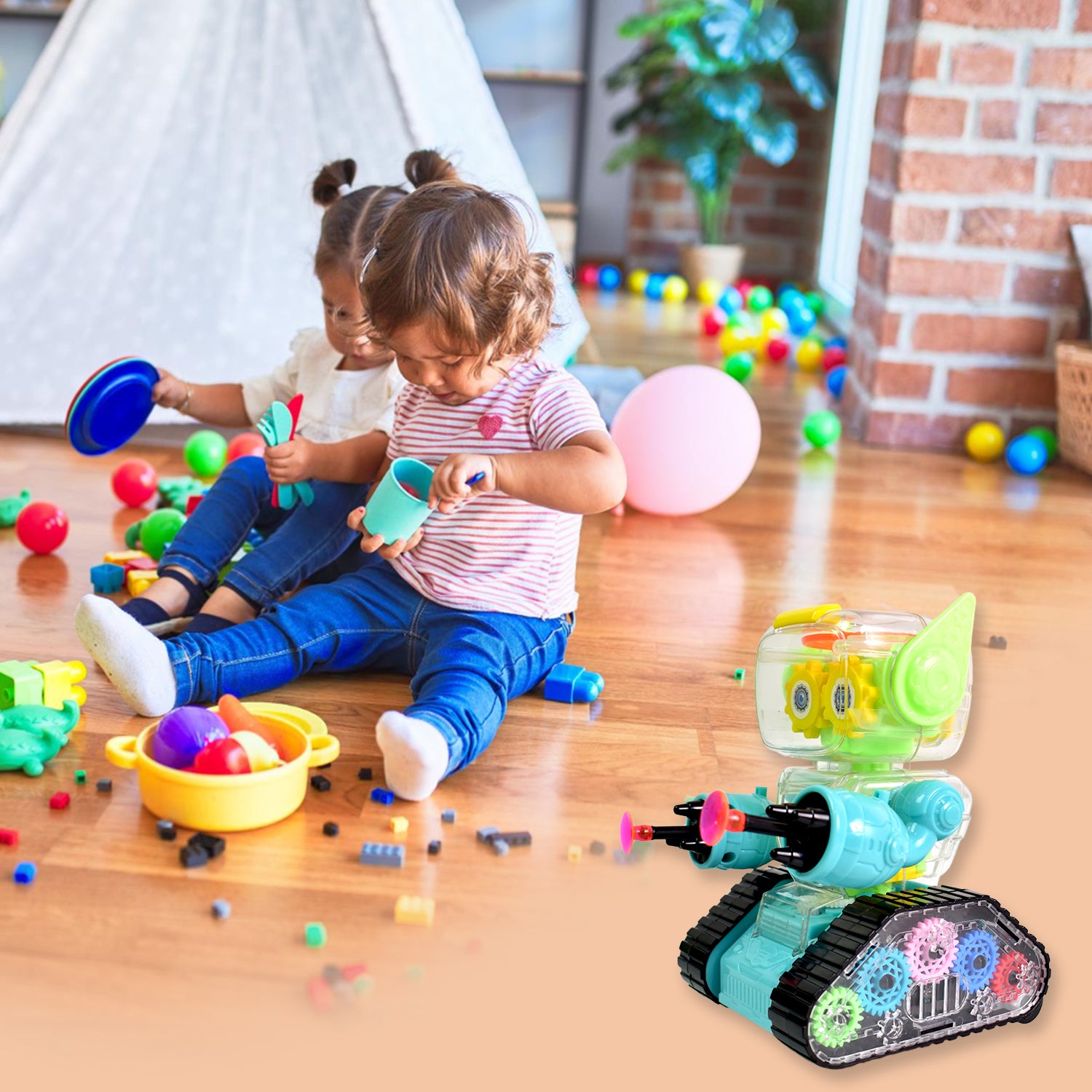 Wukusy Gear Robot Car toy for kids, featuring colorful plastic body and mechanical design, suitable for imaginative play.