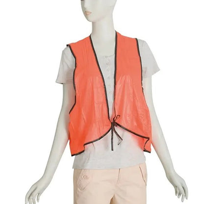 Wukusy economy safety vest for adults, high visibility soft vinyl with tie closure, used for staff and volunteer identification outdoors.
