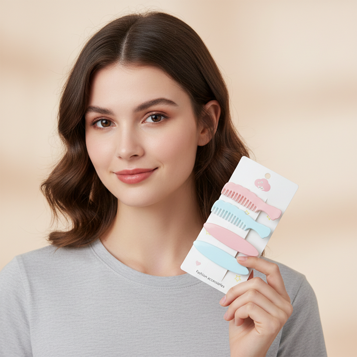 Set of four pastel comb-style hair clips by Wukusy, featuring colorful, decorative hair accessories for styling and hold.