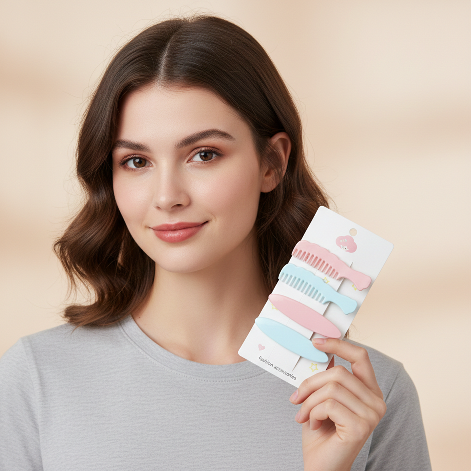 Set of four pastel comb-style hair clips by Wukusy, featuring colorful, decorative hair accessories for styling and hold.
