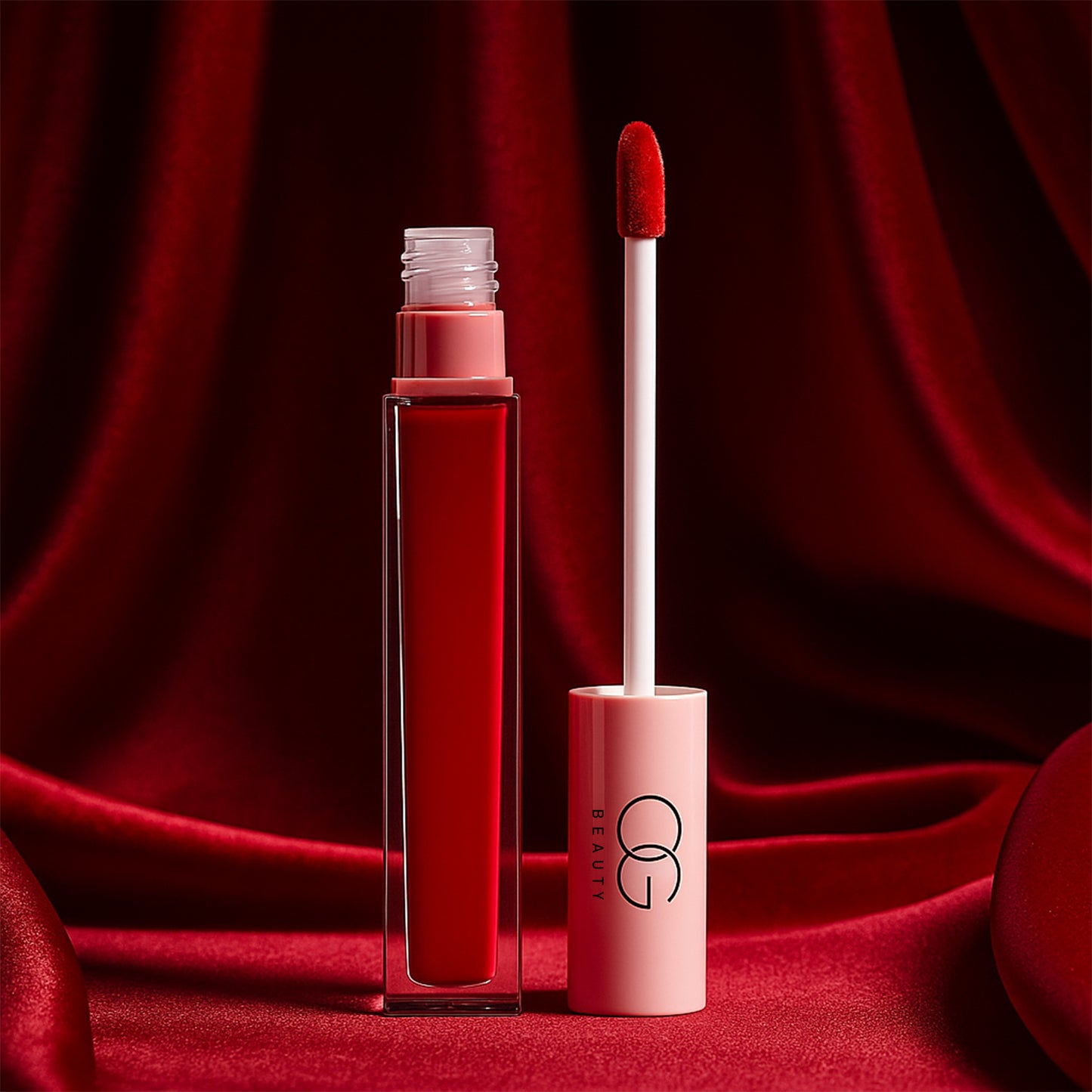 Wukusy Og Beauty Red Rush Moisture Lock Liquid Lipstick in 4.5 ml, with vibrant red color and sleek packaging.