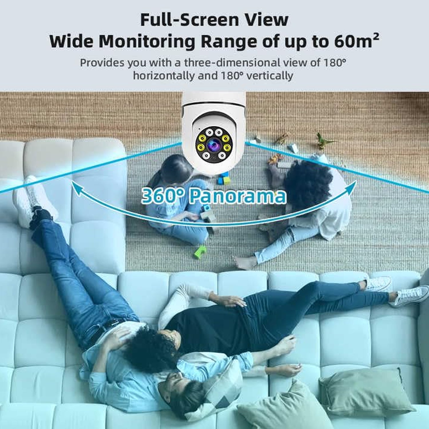 Wukusy V380 Pro fisheye 360-degree wireless WiFi CCTV security camera for office monitoring, showing the camera's spherical lens and design.