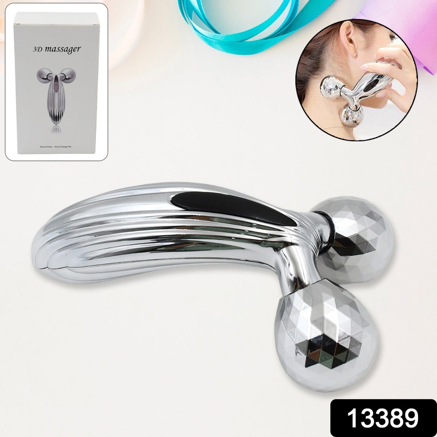 Wukusy 3D manual face roller massager showing textured rolling surface for facial massage and skin rejuvenation.