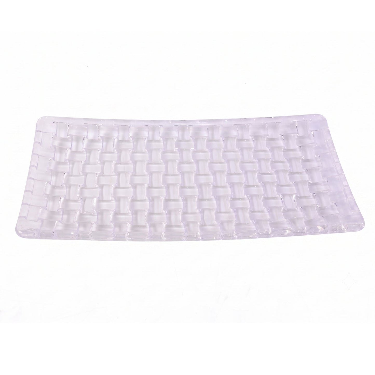 Transparent glass serving tray, 11-inch rectangular basketweave platter by Wukusy, ideal for serving food and display.