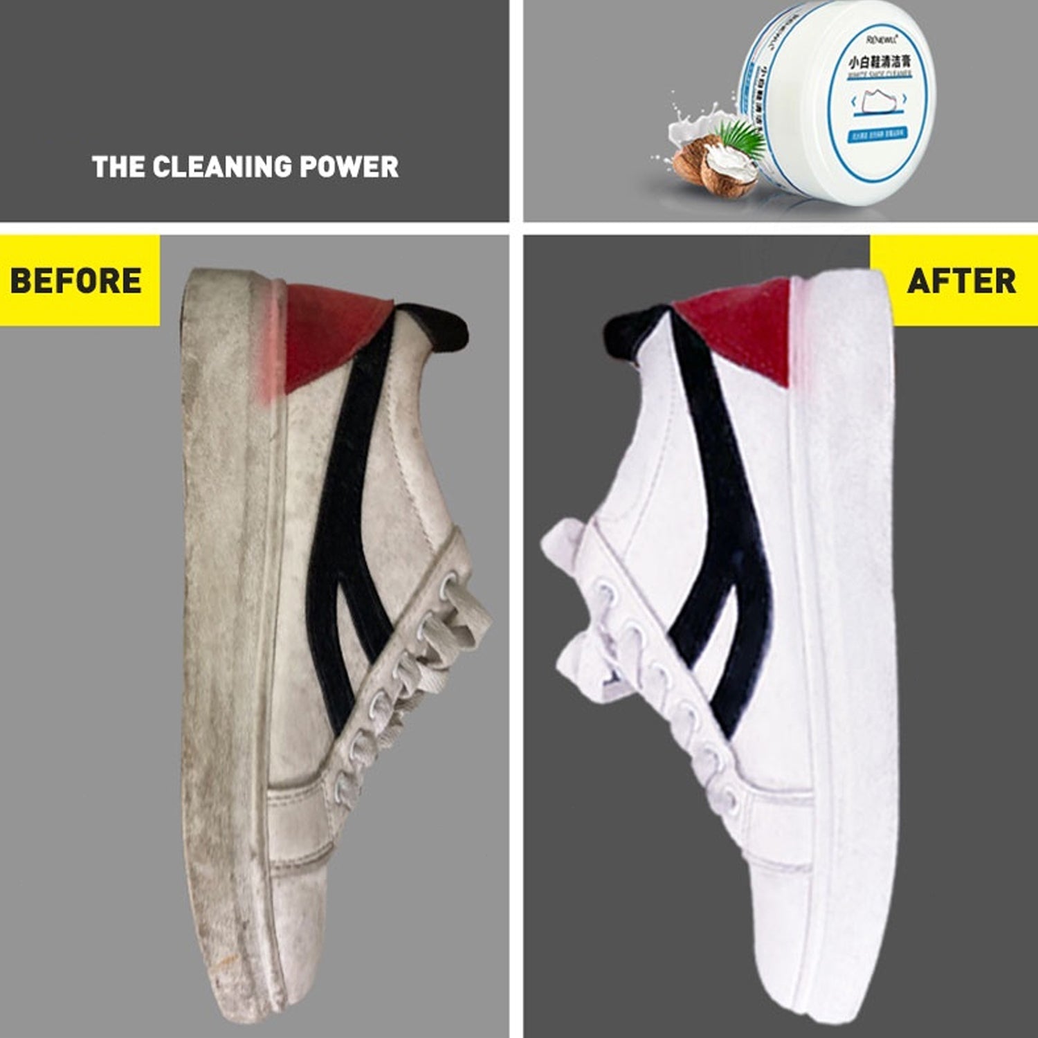 Wukusy stain remover cleansing cream for shoe polish and sneaker cleaning, white rubber sole shoe cleaner, 120g bottle.