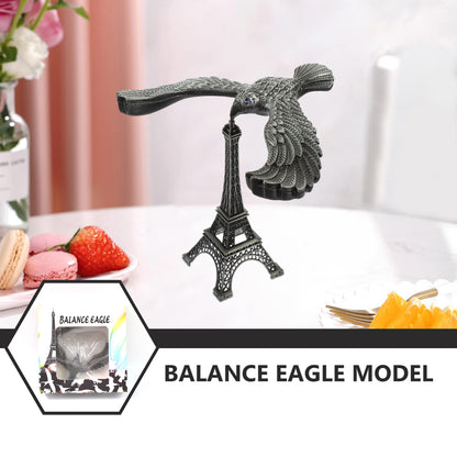 Wukusy Balancing Bird Metal Eiffel Tower Statue with eagle design, decorative metal sculpture for home decor or collection.