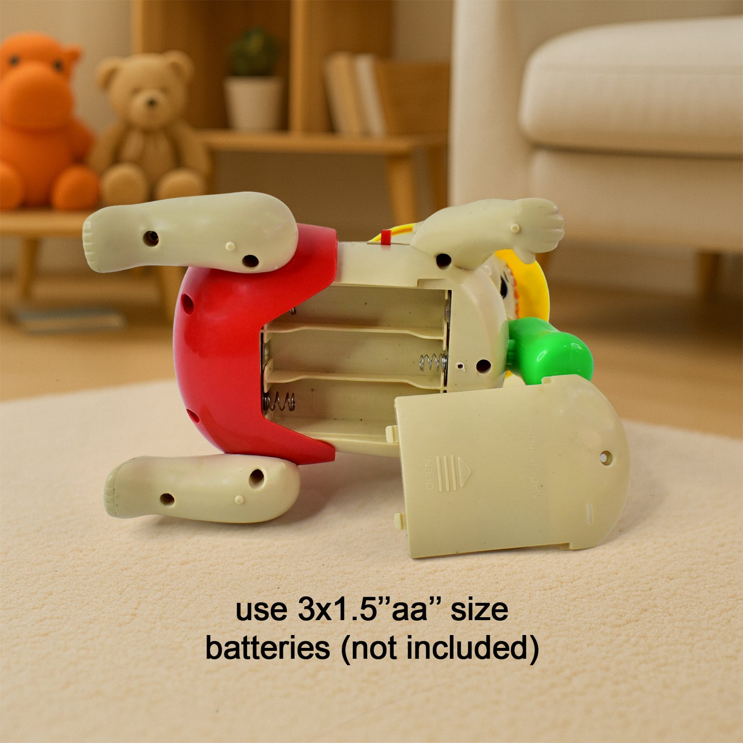 Battery operated crawling baby toy with music by Wukusy, featuring colorful design and movable parts for interactive play.