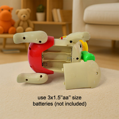 Battery operated crawling baby toy with music by Wukusy, featuring colorful design and movable parts for interactive play.