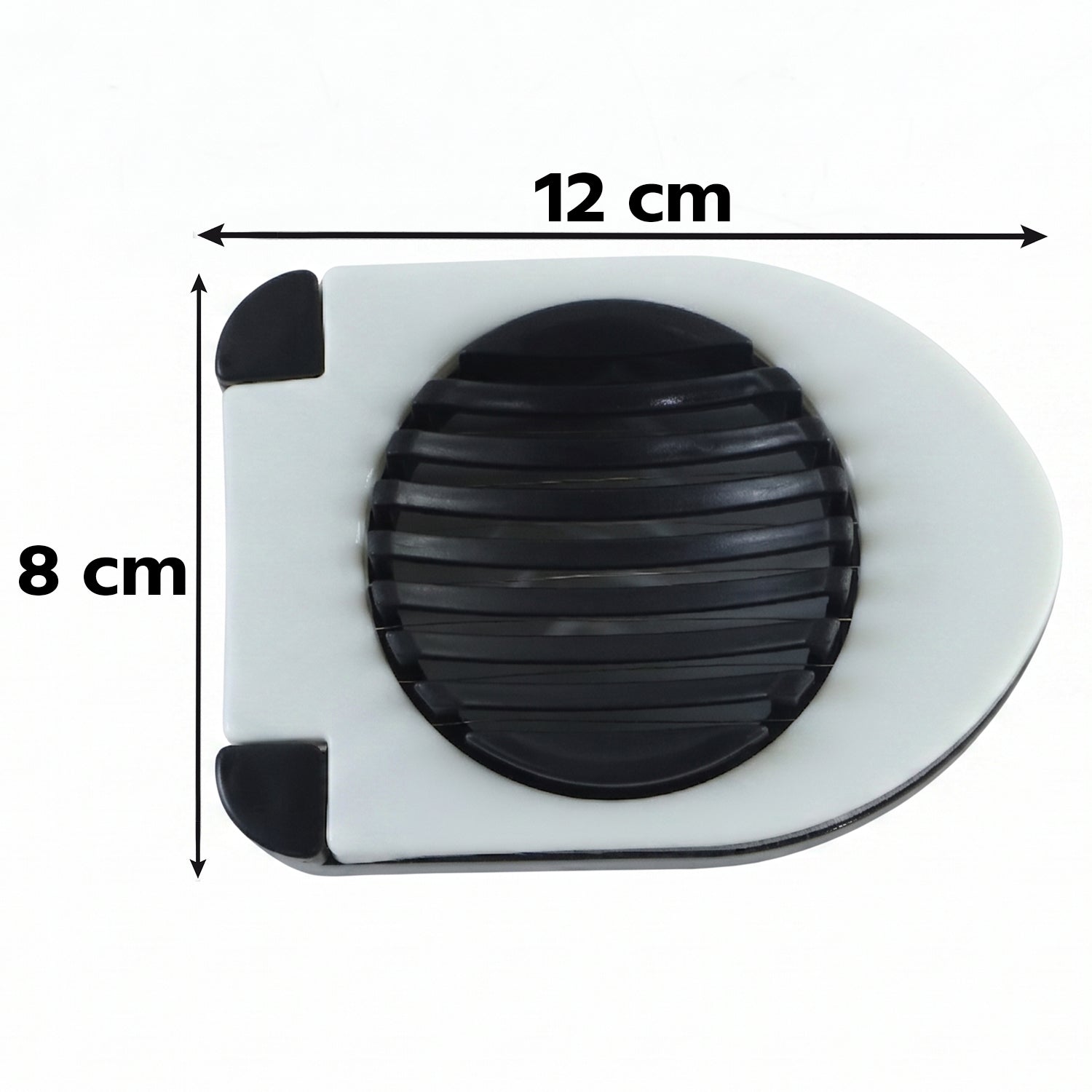 Wukusy stainless steel egg cutter slicer with wire blades for neatly cutting boiled eggs, shown on a white surface.