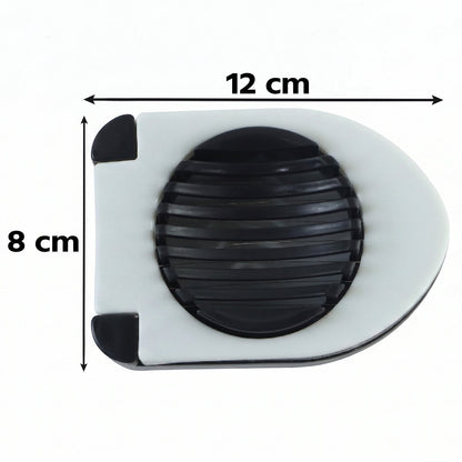 Wukusy stainless steel egg cutter slicer with wire blades for neatly cutting boiled eggs, shown on a white surface.