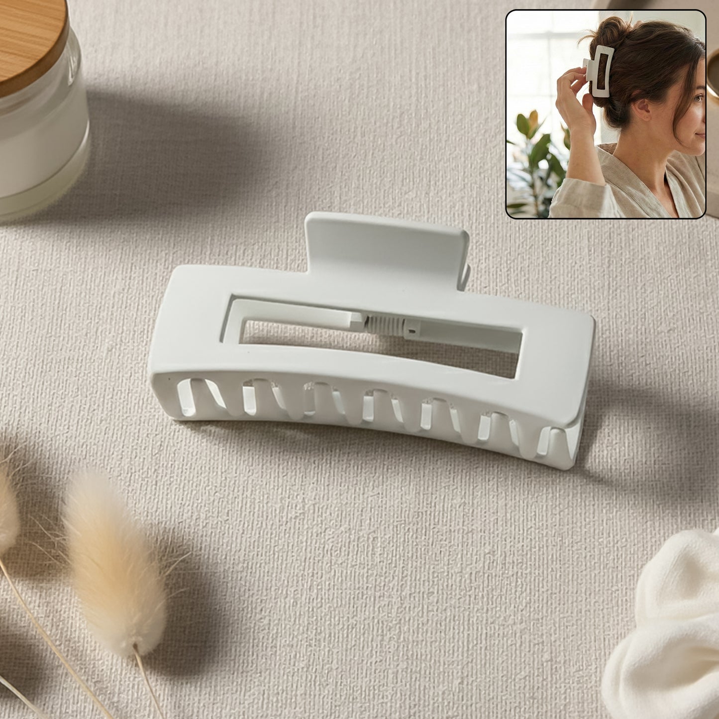 Large stylish plastic hair clip by Wukusy, showcasing its sleek design and sturdy clasp for secure hold.