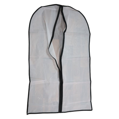 Clear Wukusy garment cover with front zipper, 100x60 cm, for protecting clothing during storage or travel.