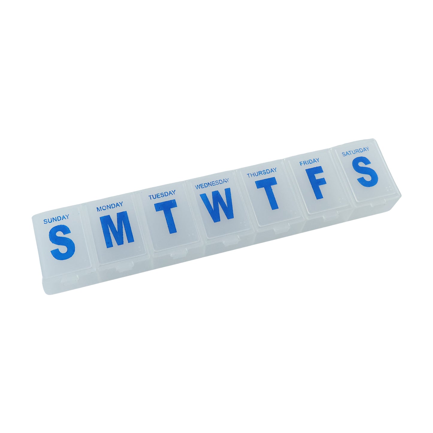 Wukusy 7-day plastic pill box organizer with daily compartments, portable medication storage for weekly use.