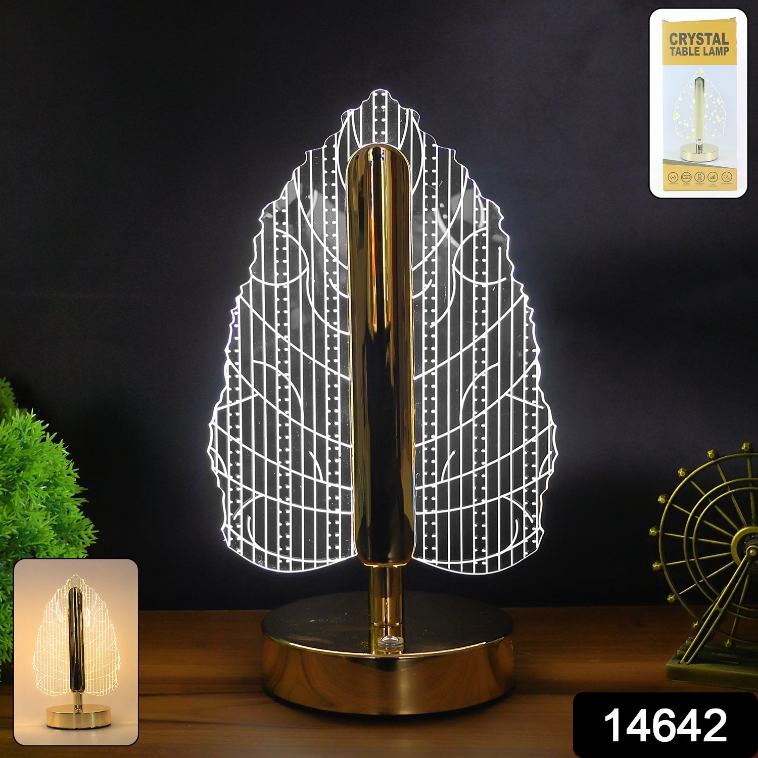 Elegant plastic LED table lamp with leaf design shade, Wukusy home decor lighting accent for living space.