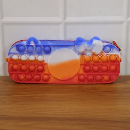 Wukusy multifunction Pop It pencil pouch with colorful silicone bubbles and zip closure, designed for school supplies and organization.