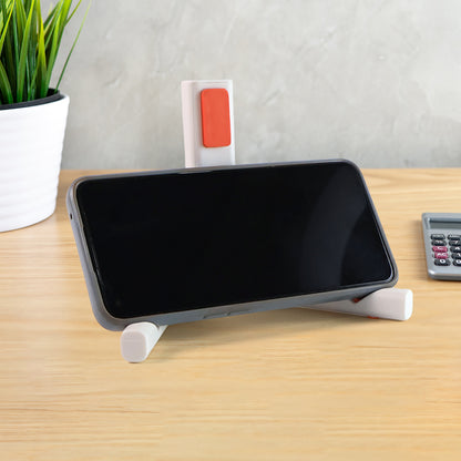 Wukusy adjustable foldable mobile phone and tablet stand, black plastic, compact design, ideal for hands-free viewing and browsing.