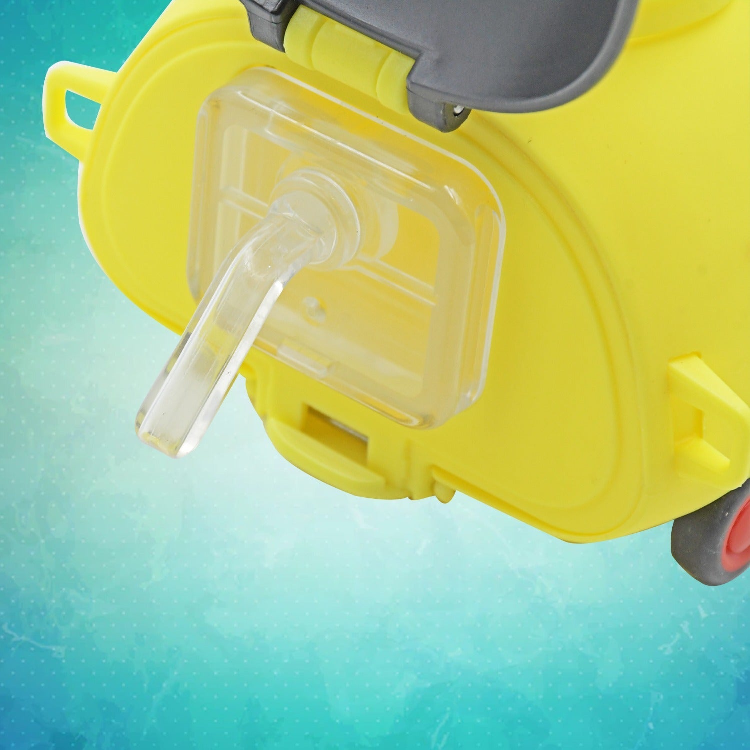 Cute plastic bug-shaped water bottle with adjustable strap and straw, ideal for kids, portable and colorful for school or outings.